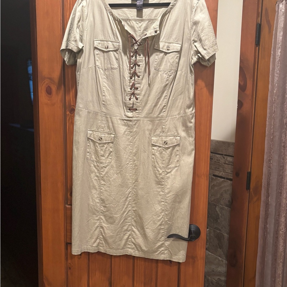 Ashley Stewart Tan Lace-Up Mini Dress